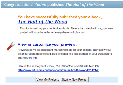The Hall of the Wood, published on Lulu